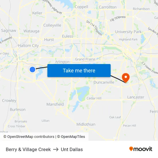 Berry & Village Creek to Unt Dallas map
