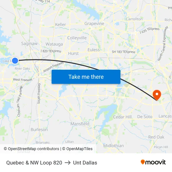 Quebec & NW Loop 820 to Unt Dallas map