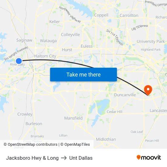Jacksboro Hwy & Long to Unt Dallas map