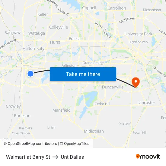 Walmart at Berry St to Unt Dallas map