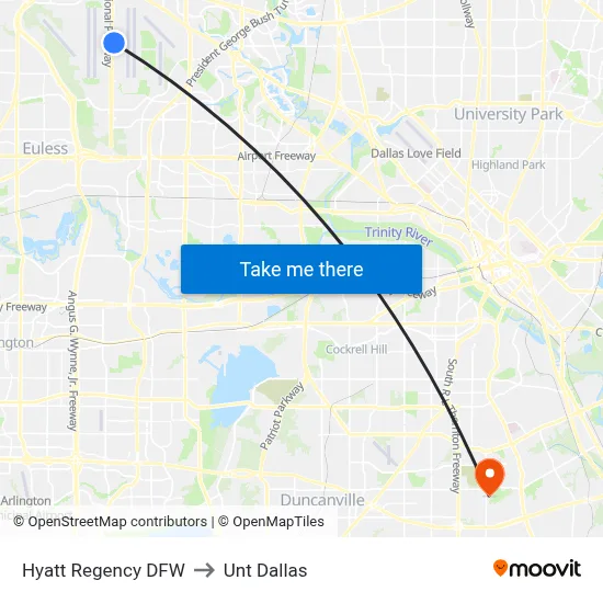 Hyatt Regency DFW to Unt Dallas map