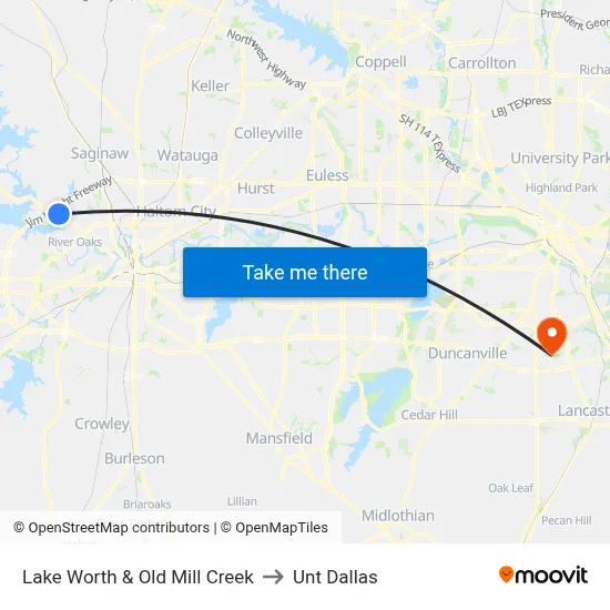 Lake Worth & Old Mill Creek to Unt Dallas map