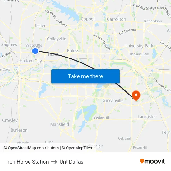 Iron Horse Station to Unt Dallas map