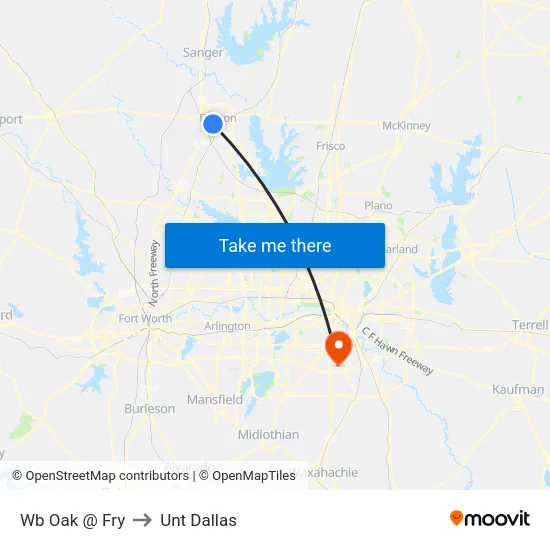 Wb Oak @ Fry to Unt Dallas map