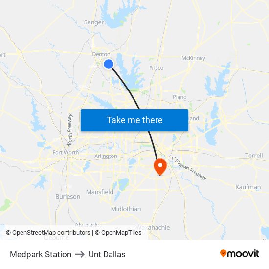 Medpark Station to Unt Dallas map