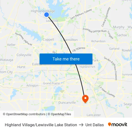 Highland Village/Lewisville Lake Station to Unt Dallas map