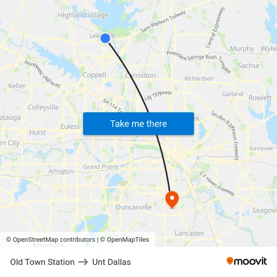Old Town Station to Unt Dallas map