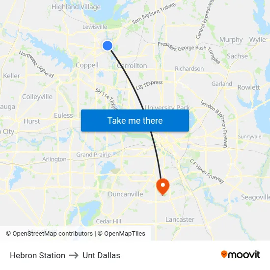 Hebron Station to Unt Dallas map