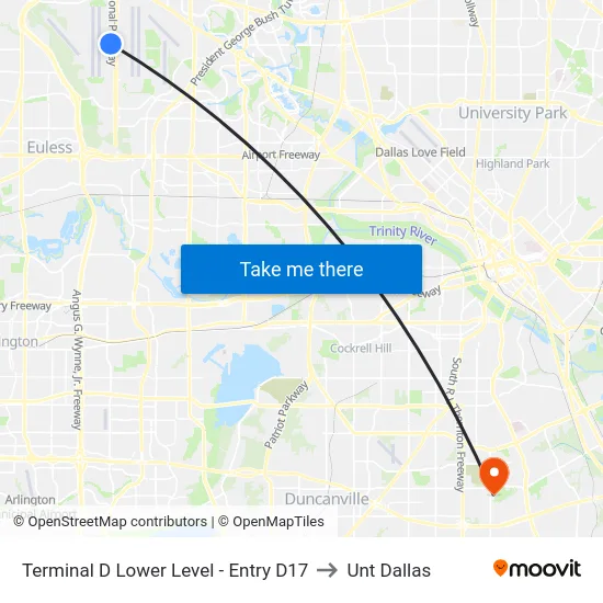 Terminal D Lower Level - Entry D17 to Unt Dallas map