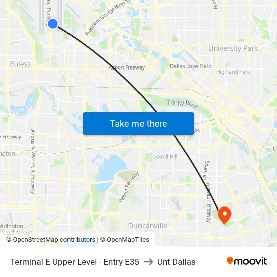 Terminal E Upper Level - Entry E35 to Unt Dallas map