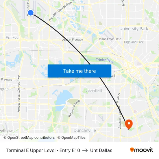 Terminal E Upper Level - Entry E10 to Unt Dallas map