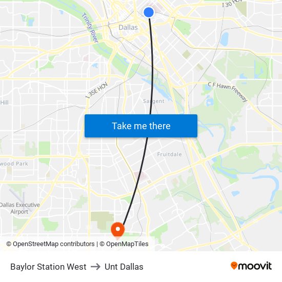 Baylor Station West to Unt Dallas map