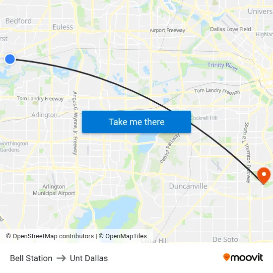 Bell Station to Unt Dallas map
