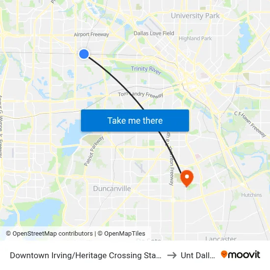 Downtown Irving/Heritage Crossing Station to Unt Dallas map