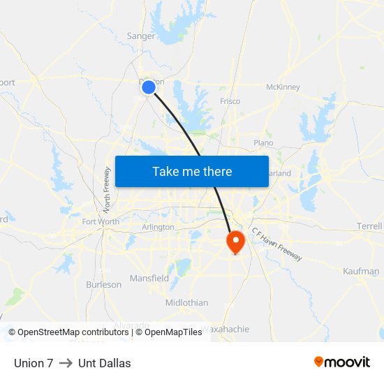 Union 7 to Unt Dallas map