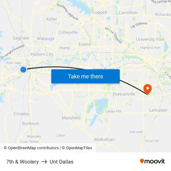 7th & Woolery to Unt Dallas map