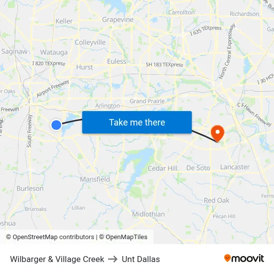 Wilbarger & Village Creek to Unt Dallas map