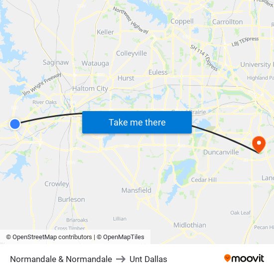 Normandale & Normandale to Unt Dallas map