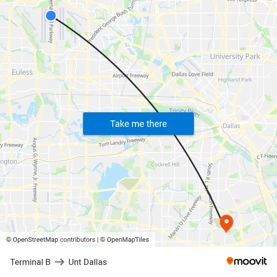 Terminal B to Unt Dallas map
