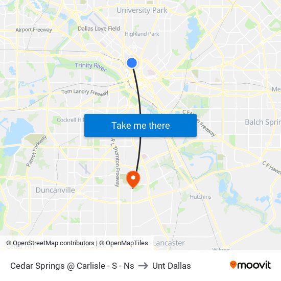 Cedar Springs @ Carlisle - S - Ns to Unt Dallas map