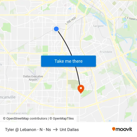 Tyler @ Lebanon - N - Ns to Unt Dallas map
