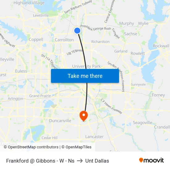 Frankford @ Gibbons - W - Ns to Unt Dallas map