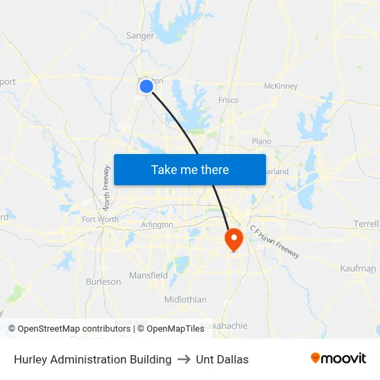 Hurley Administration Building to Unt Dallas map