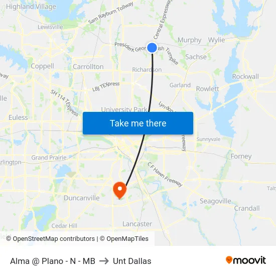 Alma @ Plano - N - MB to Unt Dallas map