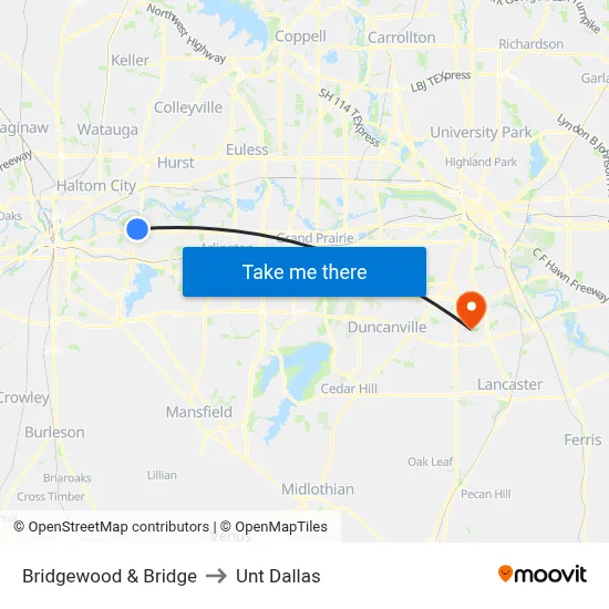 Bridgewood & Bridge to Unt Dallas map