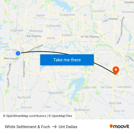 White Settlement & Foch to Unt Dallas map