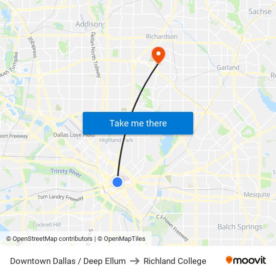 Downtown Dallas / Deep Ellum to Richland College map