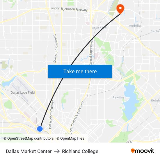 Dallas Market Center to Richland College map