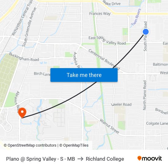 Plano @ Spring Valley - S - MB to Richland College map