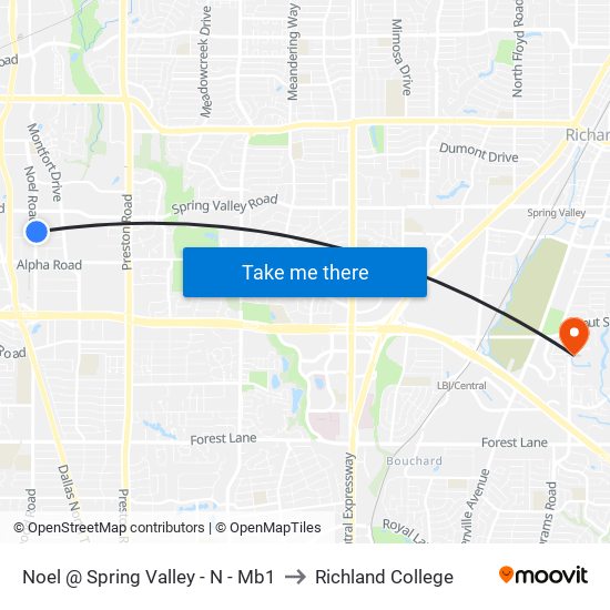 Noel @ Spring Valley - N - Mb1 to Richland College map