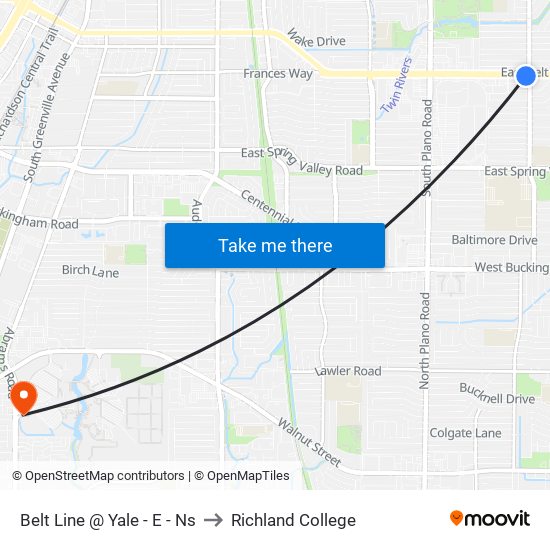 Belt Line @ Yale - E - Ns to Richland College map