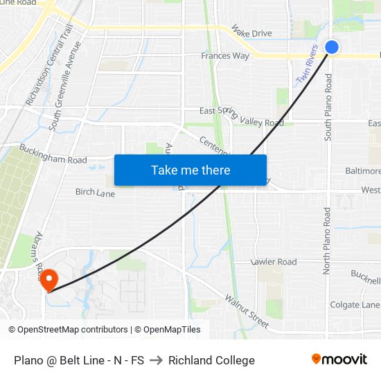 Plano @ Belt Line - N - FS to Richland College map