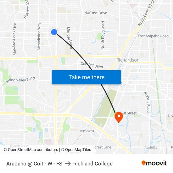 Arapaho @ Coit - W - FS to Richland College map