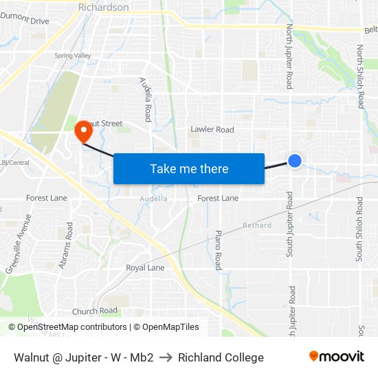 Walnut @ Jupiter - W - Mb2 to Richland College map