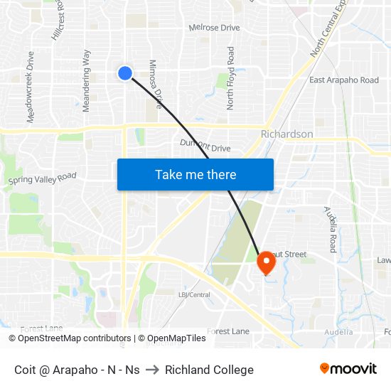 Coit @ Arapaho - N - Ns to Richland College map