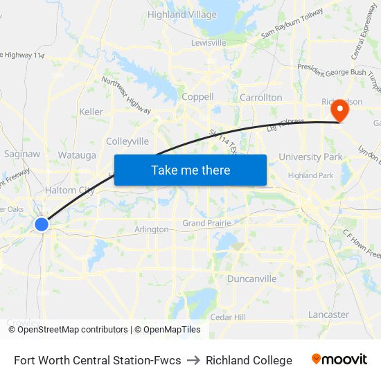 Fort Worth Central Station-Fwcs to Richland College map