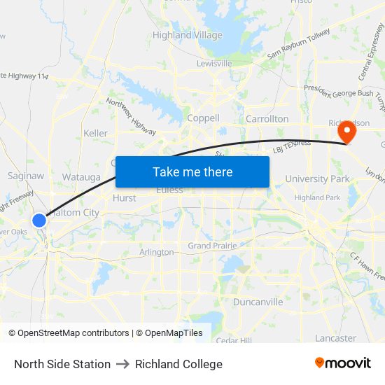 North Side Station to Richland College map