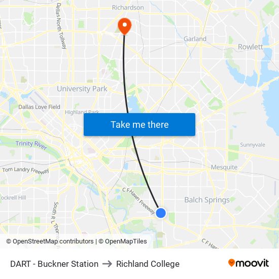 DART - Buckner Station to Richland College map