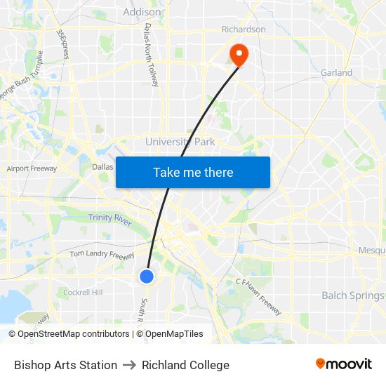 Bishop Arts Station to Richland College map