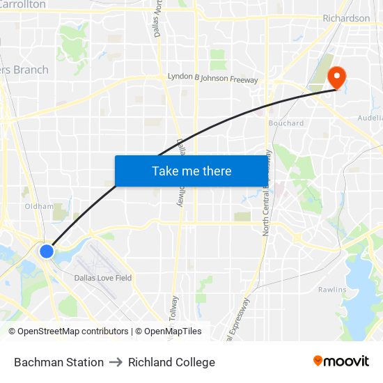 Bachman Station to Richland College map