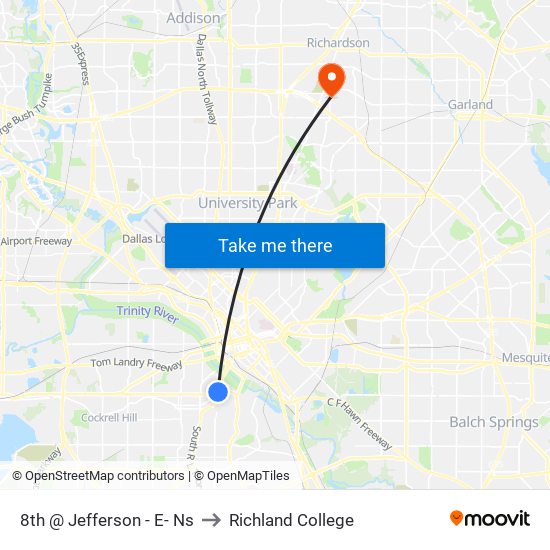 8th @ Jefferson - E- Ns to Richland College map