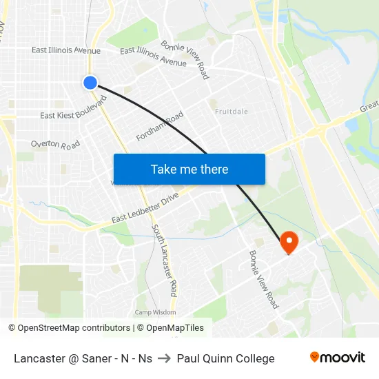 Lancaster @ Saner - N - Ns to Paul Quinn College map