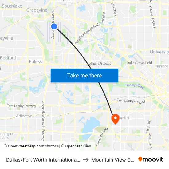 Dallas/Fort Worth International Airport to Mountain View College map