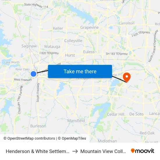 Henderson & White Settlement to Mountain View College map