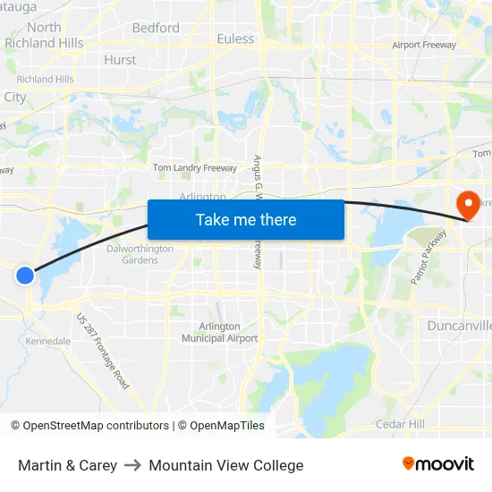 Martin & Carey to Mountain View College map