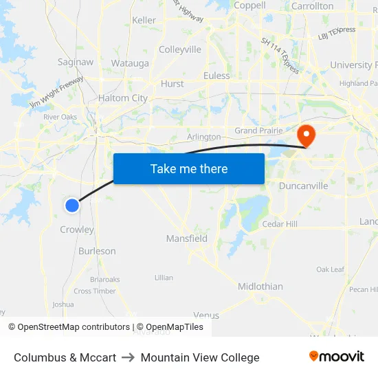 Columbus & Mccart to Mountain View College map